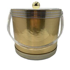 Vintage MCM Georges Briard USA Brushed Gold Lucite Clear Acrylic Handle & Lid